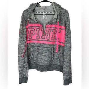 Victoria Secret PINK  1/2 Zip Pullover Hoodie Gray & Pink Size L